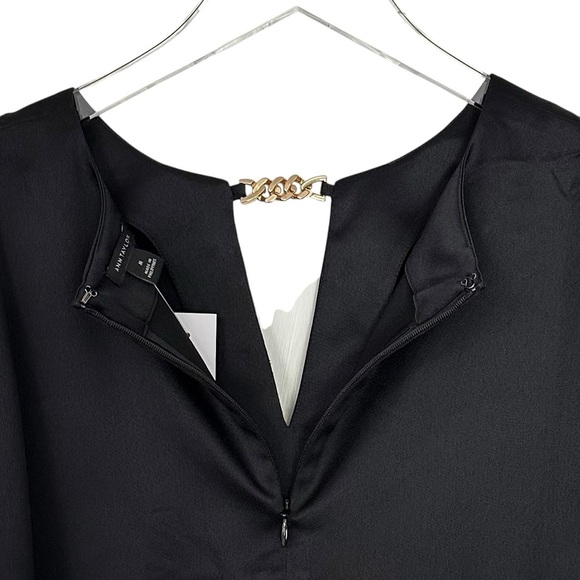 NWT Ann Taylor Black Satin Chain Neck Detail Top Size M - Picture 8 of 9
